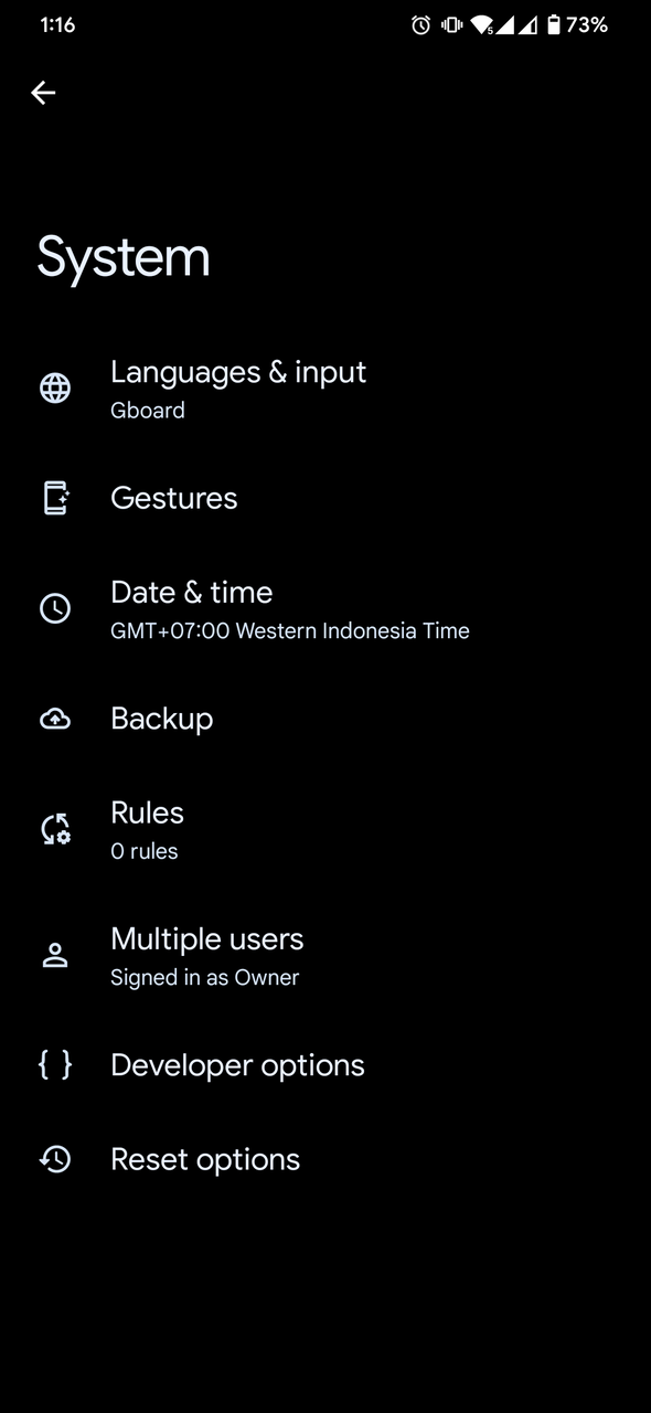 Settings System Section